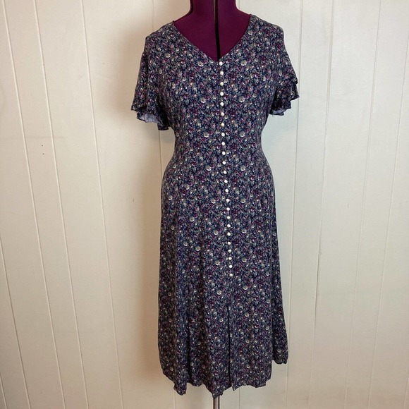 Vintage Dresses & Skirts - Vintage 90s Grunge Dark Academia Corset Back Floral Dress Large Cottagecore